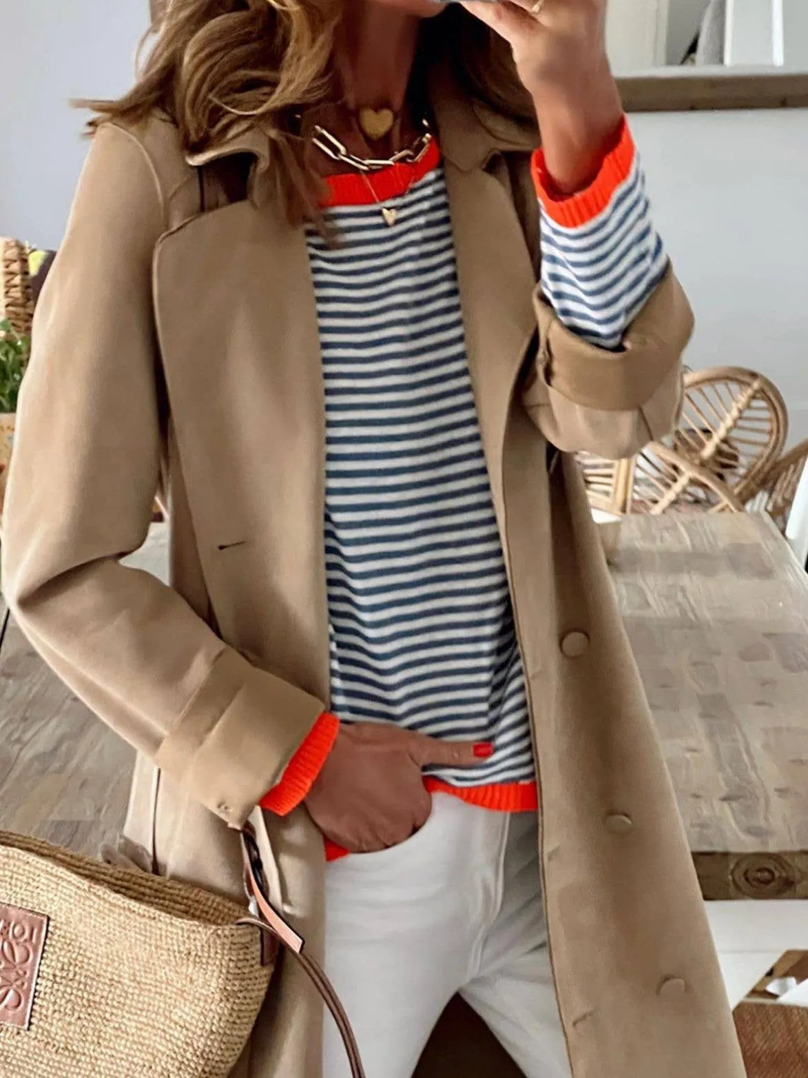 CWOSWL0811_ Long Sleeve Loose Neck Pullover Sweater: White / (M) 1