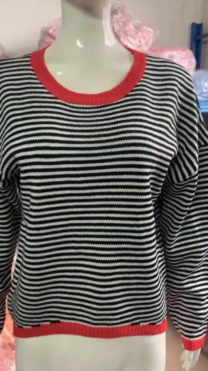 CWOSWL0811_ Long Sleeve Loose Neck Pullover Sweater: White / (M) 1
