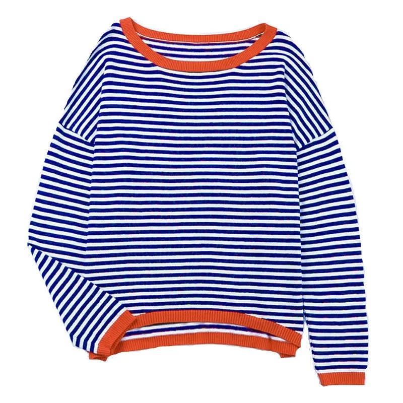 CWOSWL0811_ Long Sleeve Loose Neck Pullover Sweater: White / (M) 1