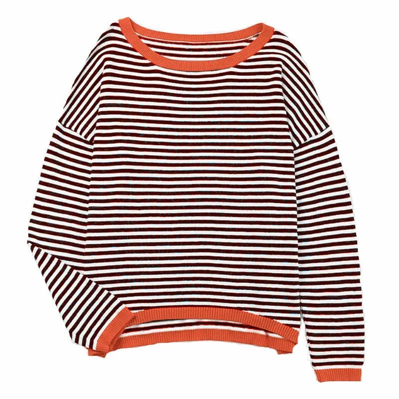 CWOSWL0811_ Long Sleeve Loose Neck Pullover Sweater: White / (M) 1