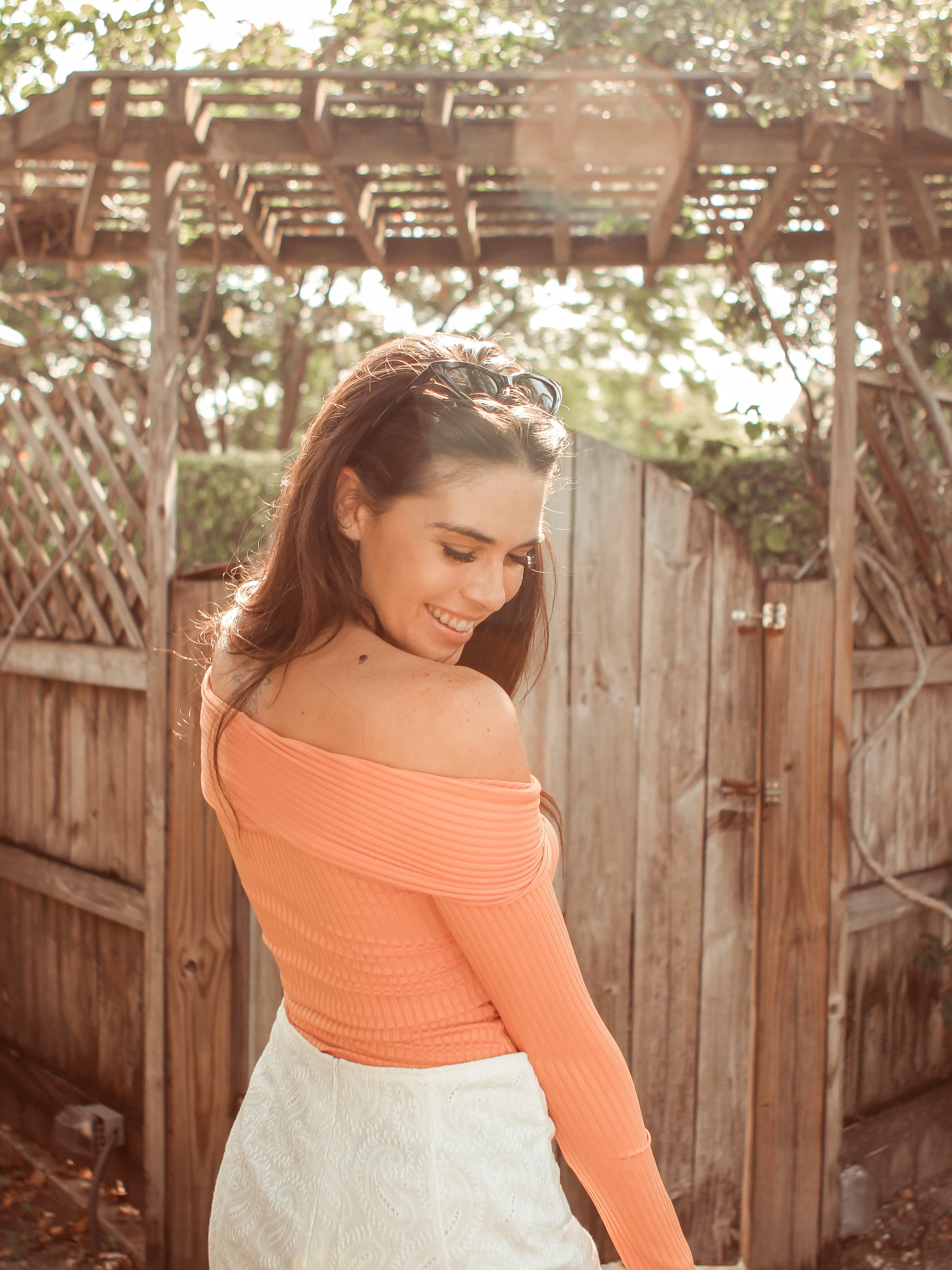 Cynthia Ribbed Off The Shoulder Top (Orange)