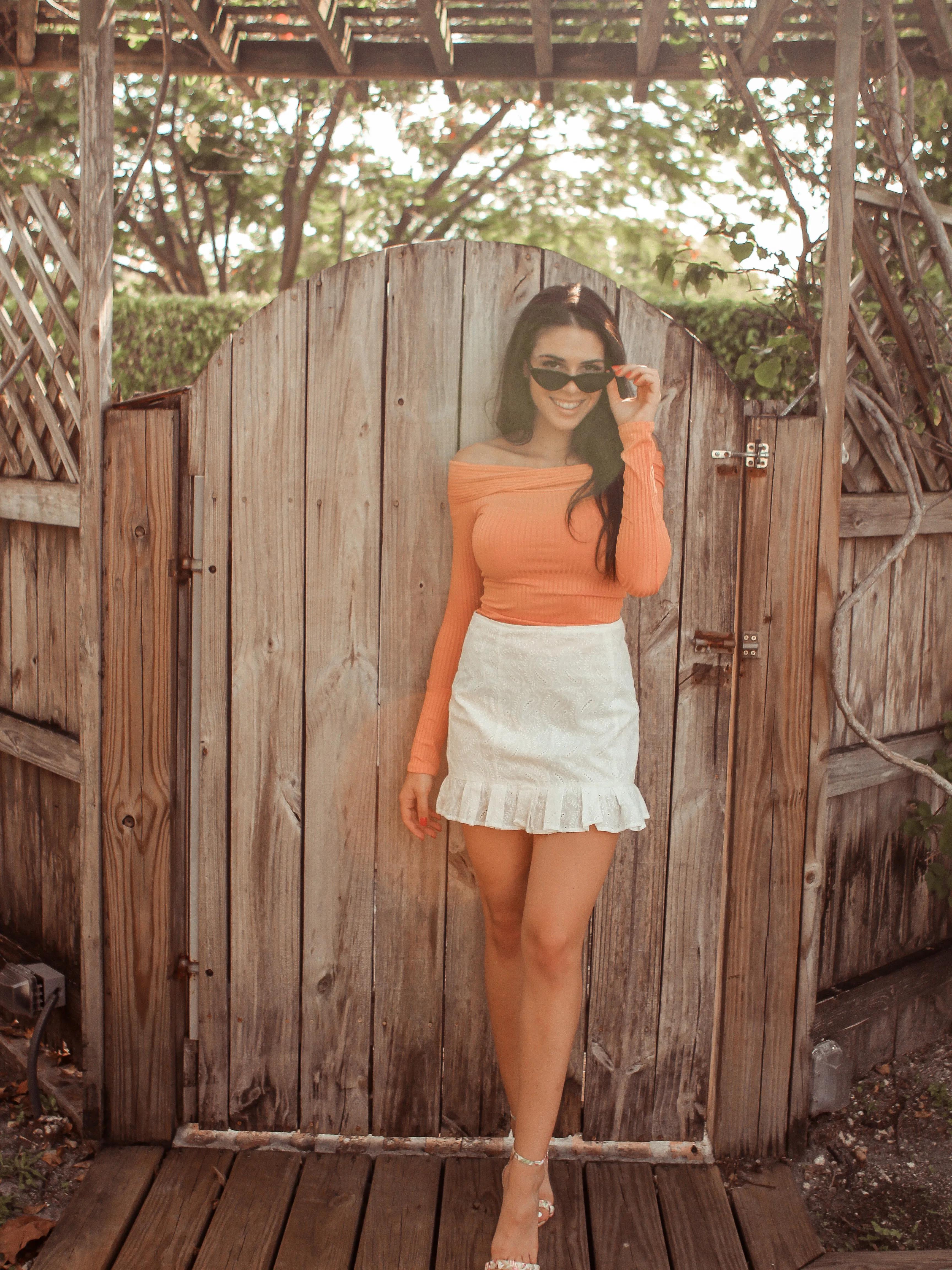 Cynthia Ribbed Off The Shoulder Top (Orange)
