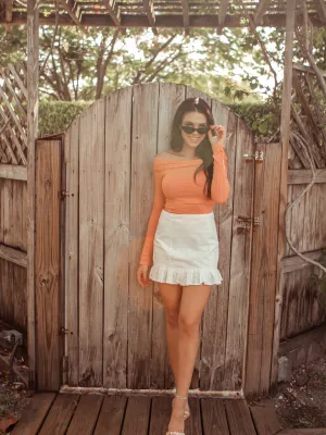 Cynthia Ribbed Off The Shoulder Top (Orange)