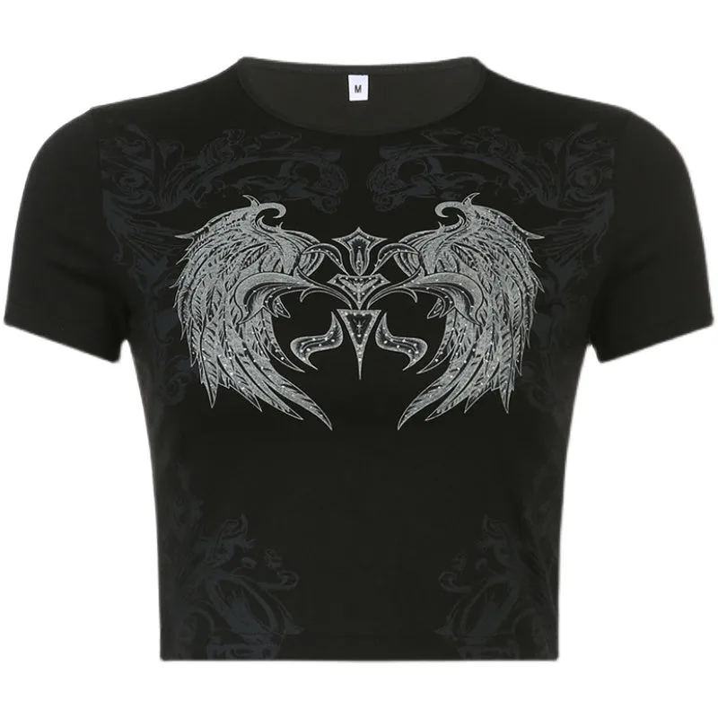 DARK GEOMETRIC WINGS PRINT SHORT SLEEVES UB98016