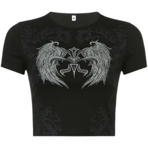 DARK GEOMETRIC WINGS PRINT SHORT SLEEVES UB98016