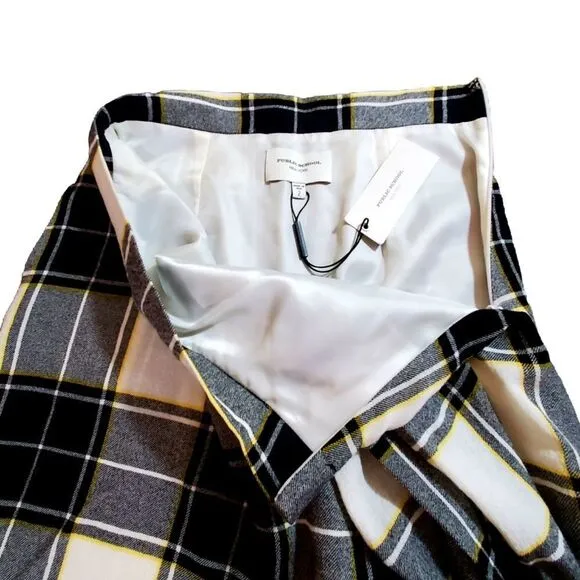 Dark Academia Draped Plaid A-Line Skirt Black White Yellow Mini Skirt