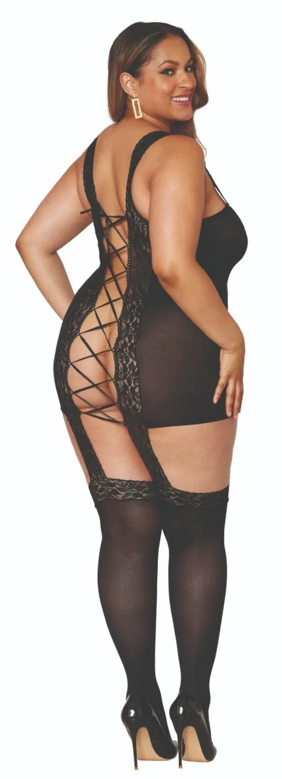 Delicate Plus Size Rose Lace Bodystocking Dress