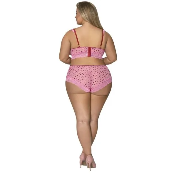 DEMI BRA &amp; SPLIT-CROTCH SHORT PINK PLUS SIZE 1-3X MAGIC SILK TICKLED PINK