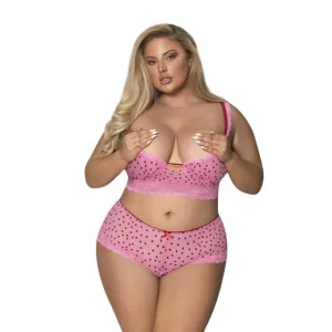 DEMI BRA &amp; SPLIT-CROTCH SHORT PINK PLUS SIZE 1-3X MAGIC SILK TICKLED PINK