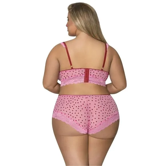 DEMI BRA &amp; SPLIT-CROTCH SHORT PINK PLUS SIZE 1-3X MAGIC SILK TICKLED PINK