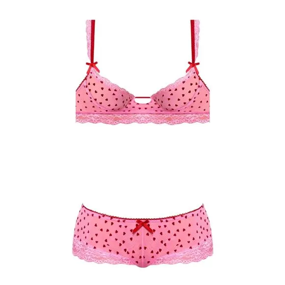 DEMI BRA &amp; SPLIT-CROTCH SHORT PINK PLUS SIZE 1-3X MAGIC SILK TICKLED PINK