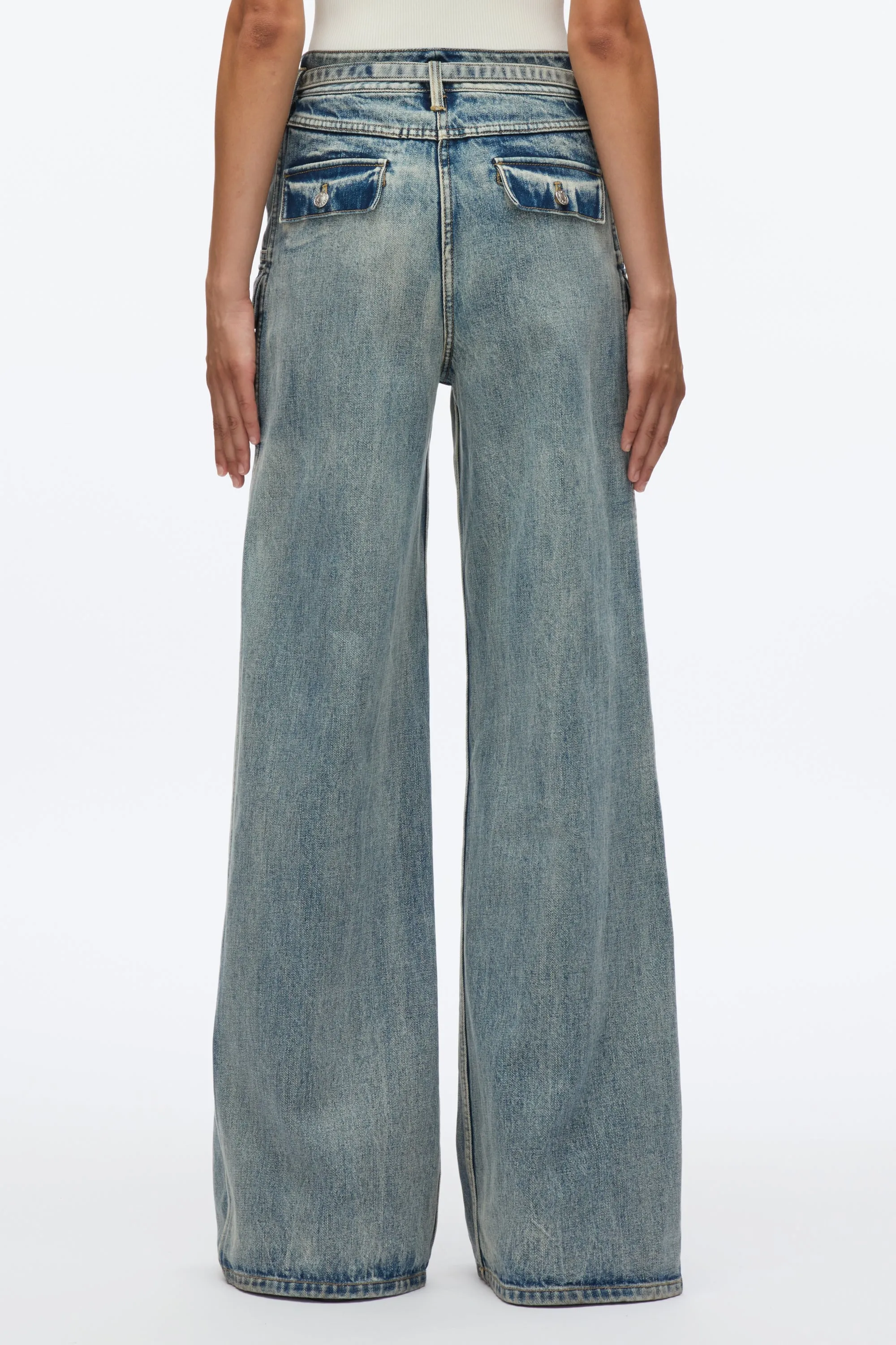 Denim Cargo Wide Leg Belted Jeans