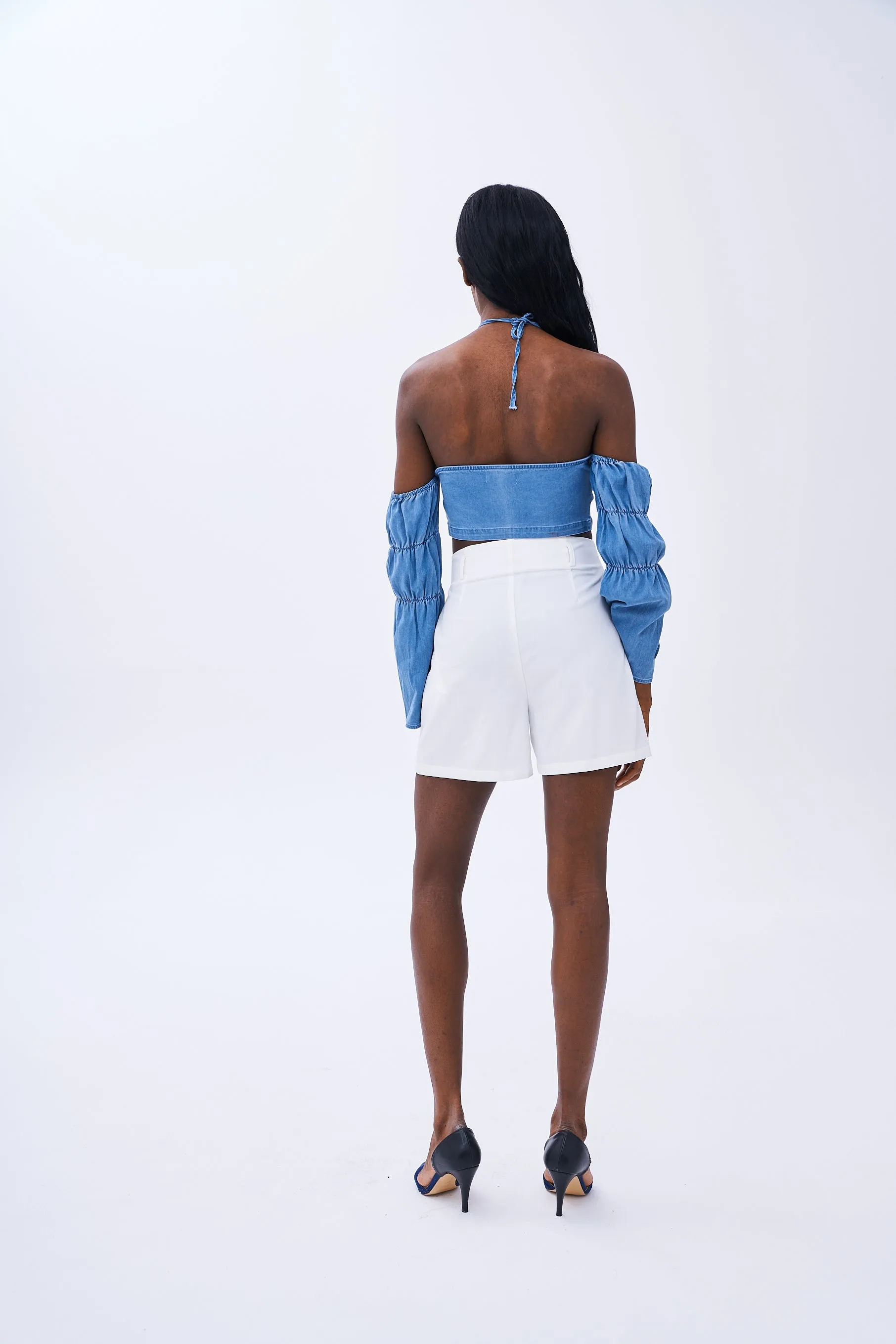Denim Cutout Halter Top