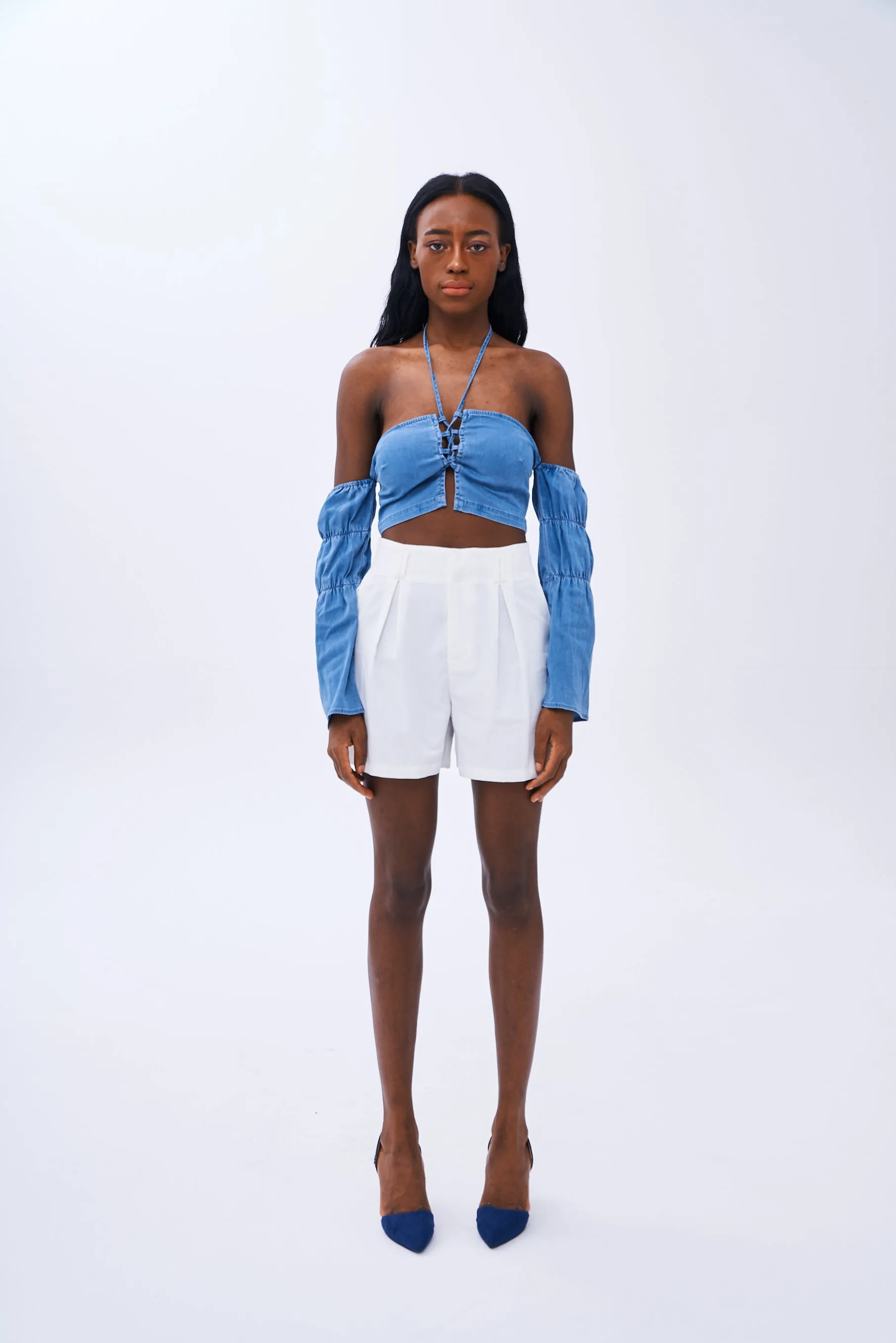 Denim Cutout Halter Top