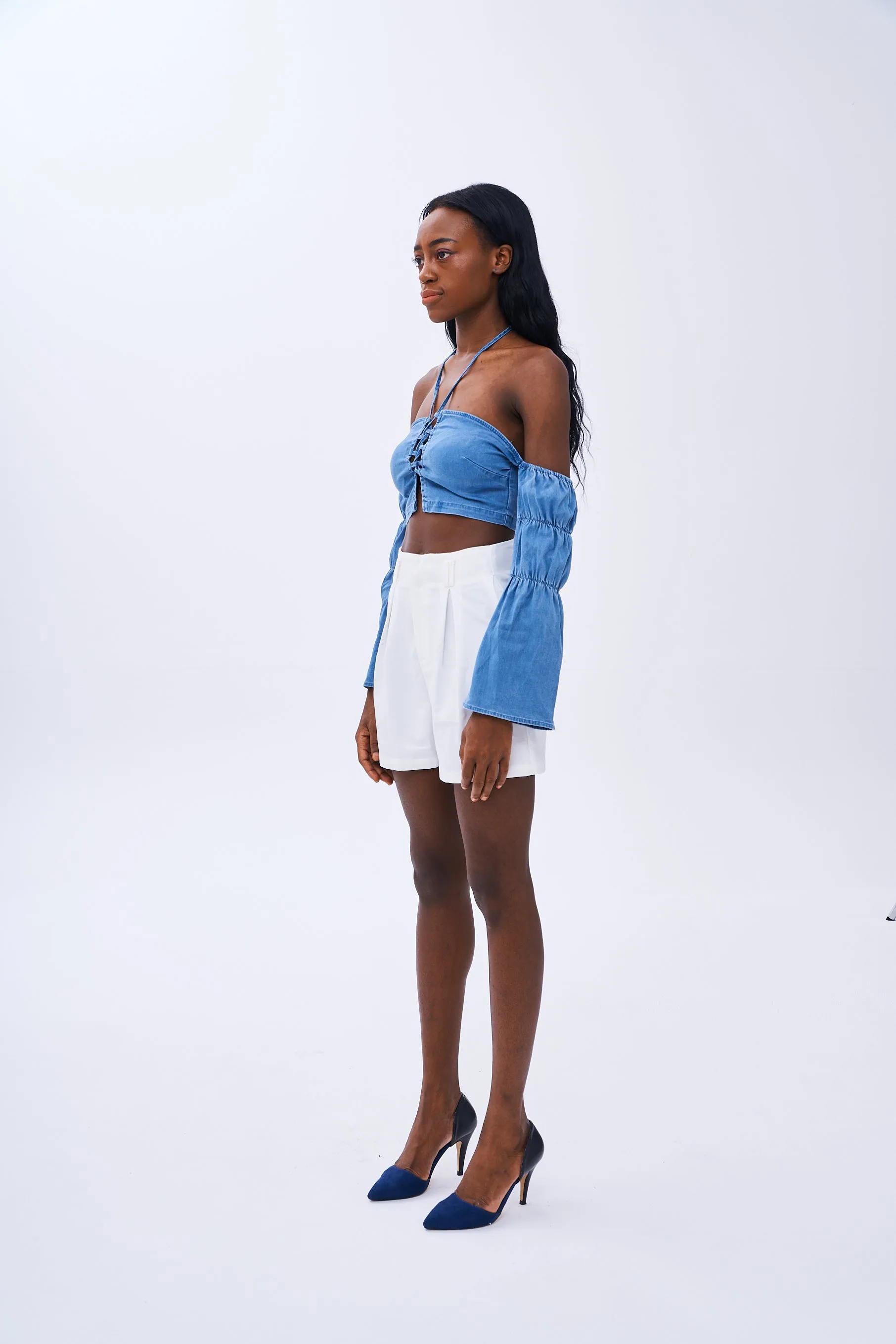 Denim Cutout Halter Top