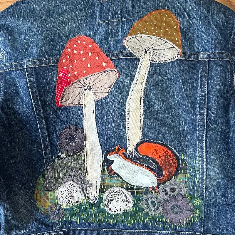 Denim Jacket with Mushroom appliques