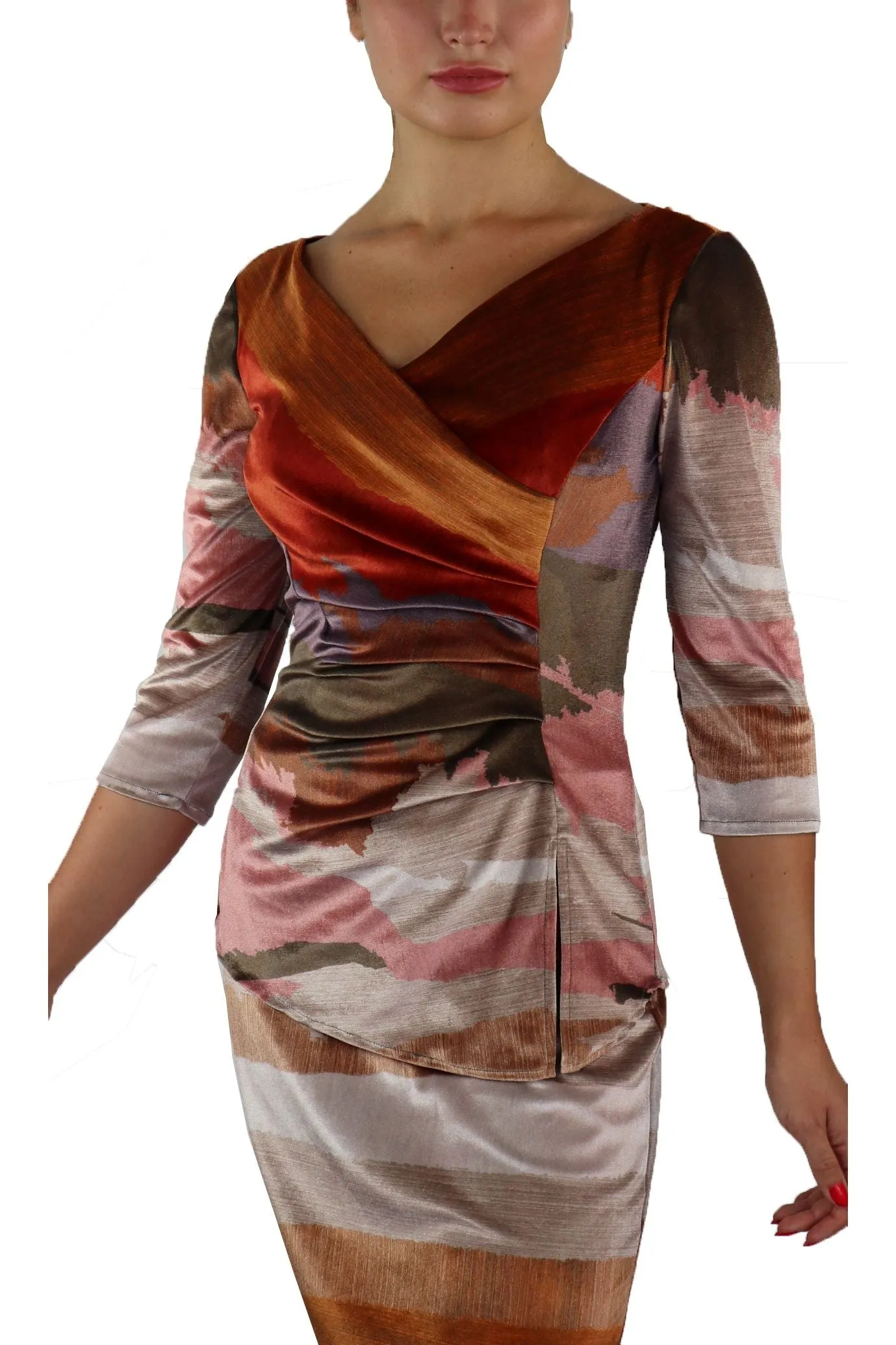 DESIRE' Crossover with Ruched Side 3/4 Sleeves Printed Velvet Top