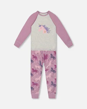 Deux Par Deux Lavender Unicorn Print Pajamas: Size 2 to 8 Years