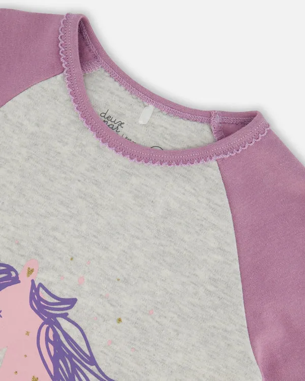Deux Par Deux Lavender Unicorn Print Pajamas: Size 2 to 8 Years