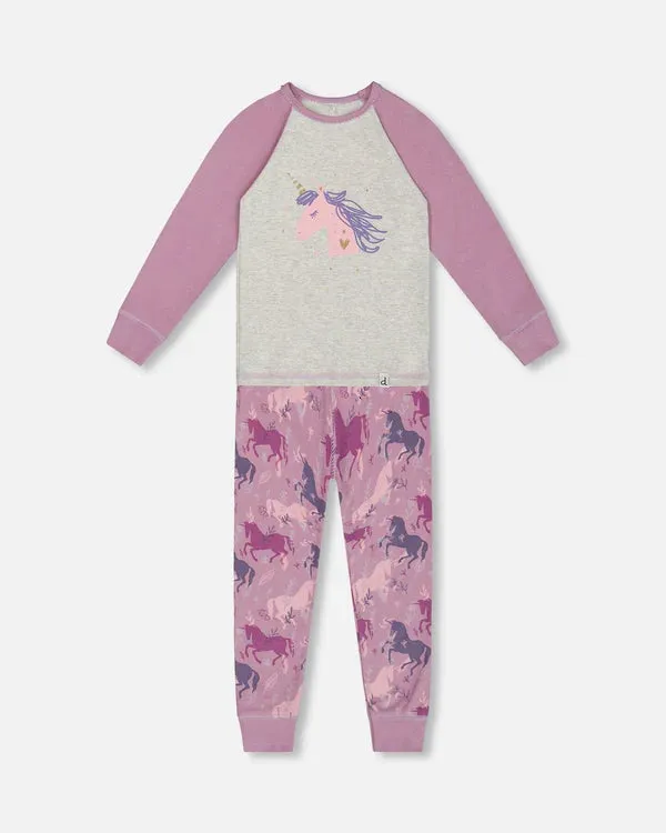 Deux Par Deux Lavender Unicorn Print Pajamas: Size 2 to 8 Years
