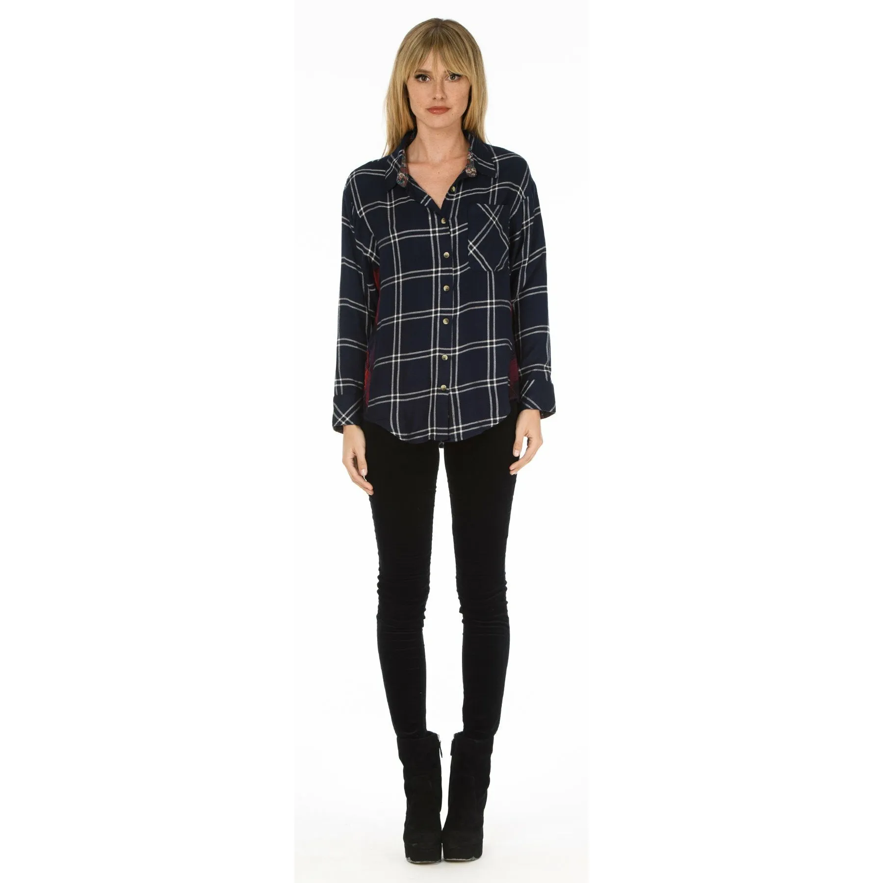 Dhara Navy Plaid Top