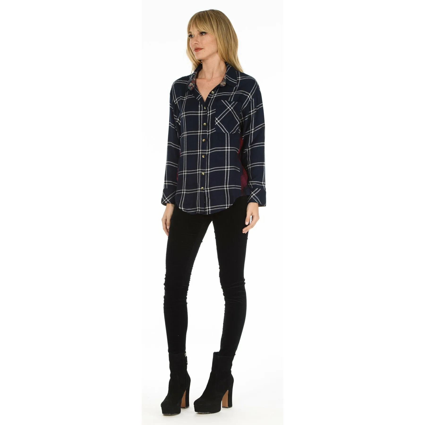 Dhara Navy Plaid Top
