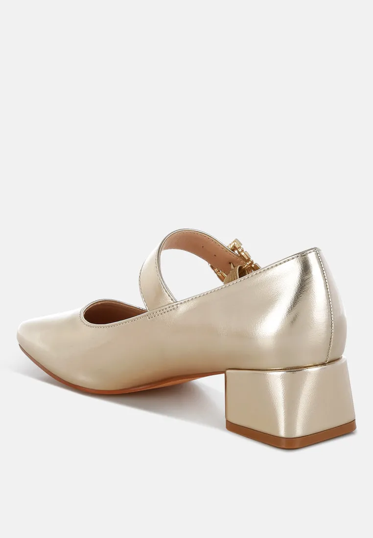 Diamante Brooch Metallic Mary Jane Pumps
 By RAG