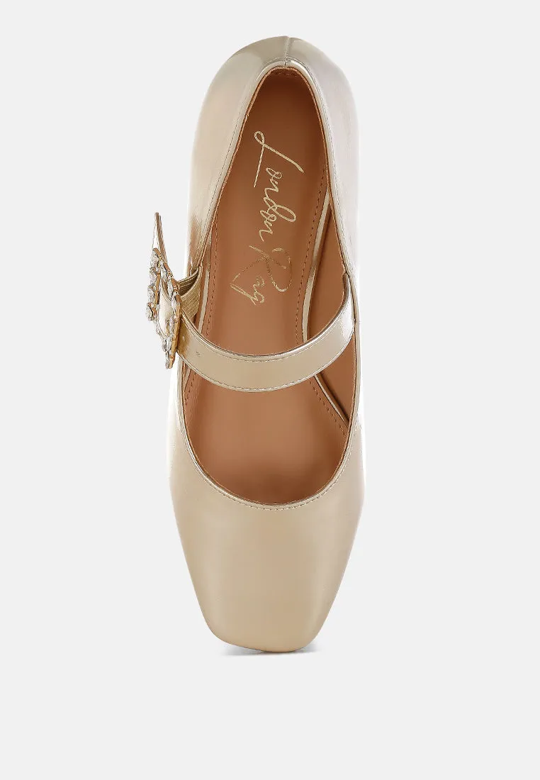 Diamante Brooch Metallic Mary Jane Pumps
 By RAG
