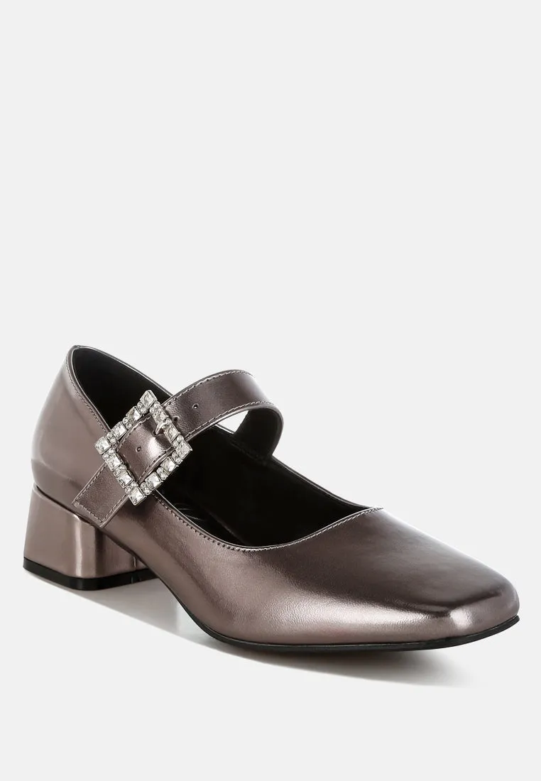 Diamante Brooch Metallic Mary Jane Pumps
 By RAG
