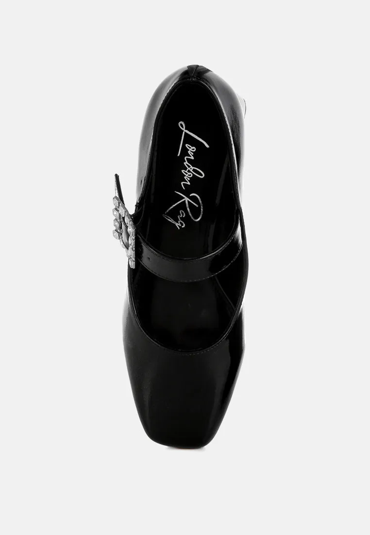 Diamante Brooch Metallic Mary Jane Pumps
 By RAG