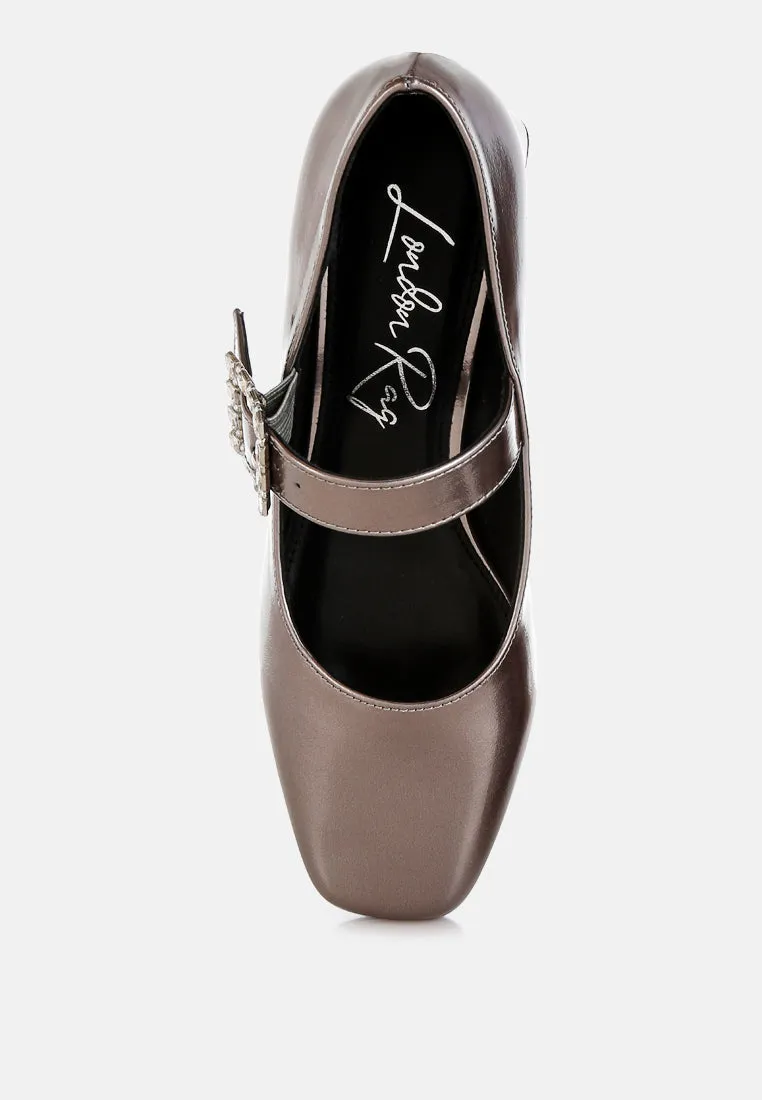 Diamante Brooch Metallic Mary Jane Pumps
 By RAG