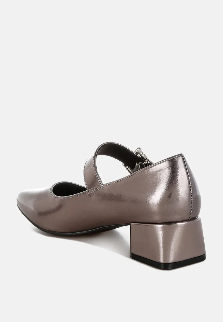 Diamante Brooch Metallic Mary Jane Pumps
 By RAG