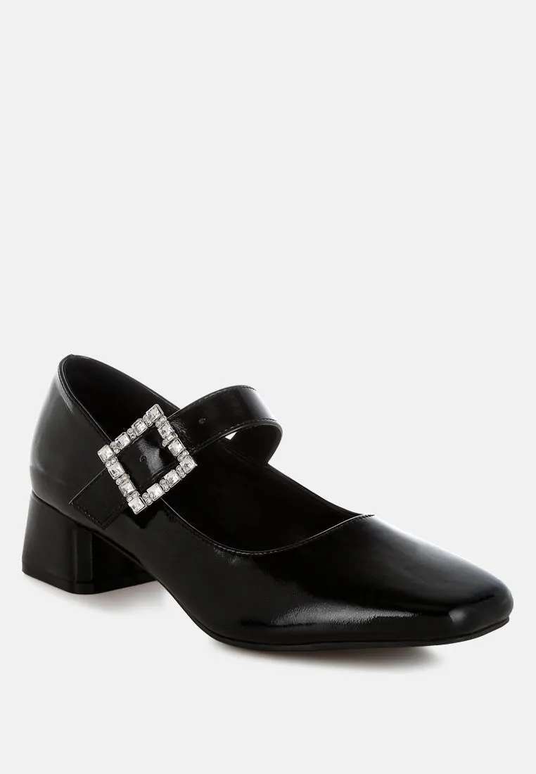 Diamante Brooch Metallic Mary Jane Pumps
 By RAG