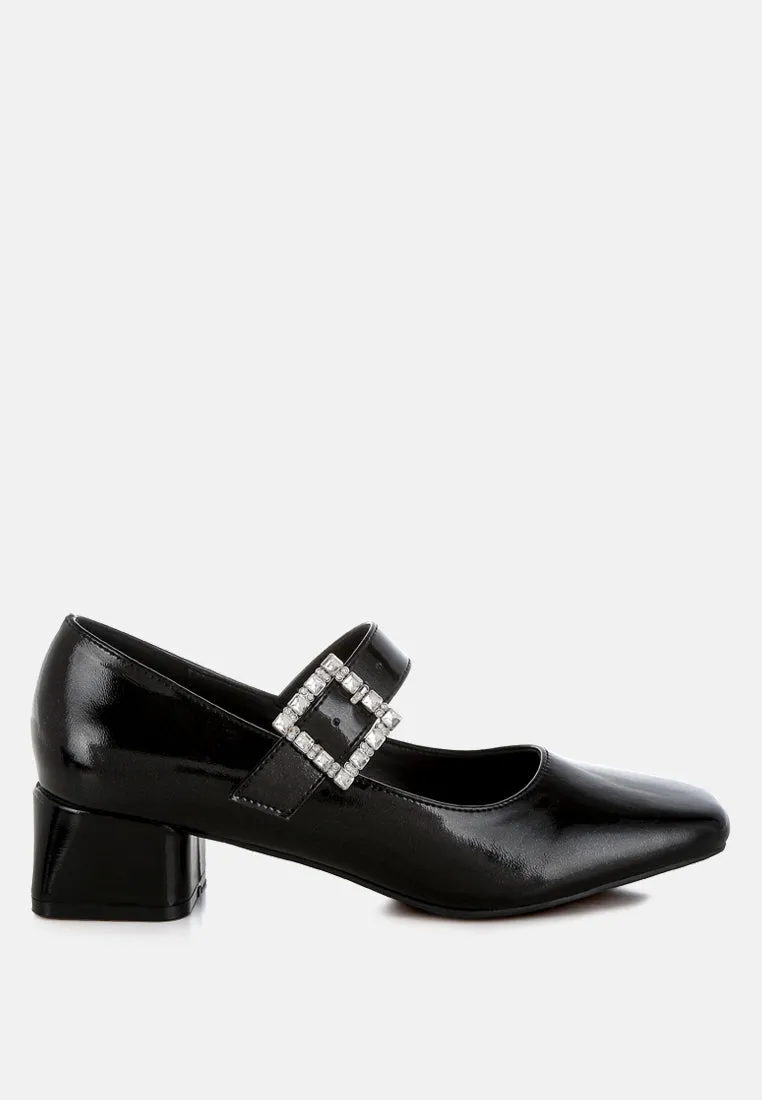 Diamante Brooch Metallic Mary Jane Pumps
 By RAG