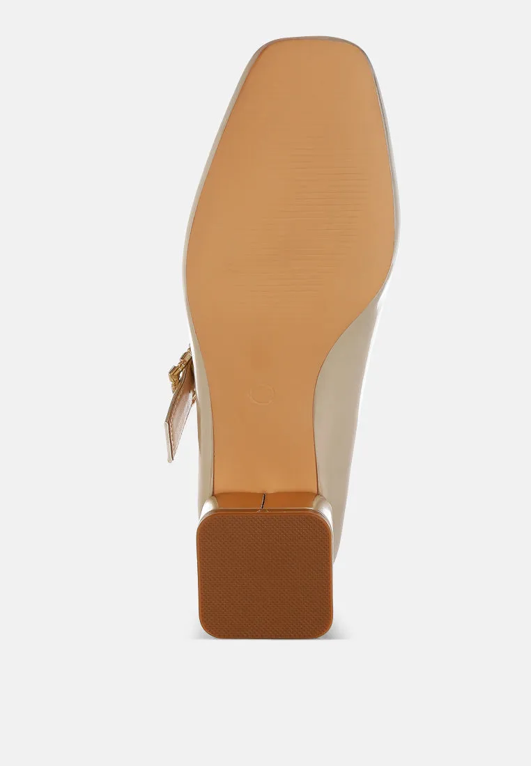 Diamante Brooch Metallic Mary Jane Pumps
 By RAG