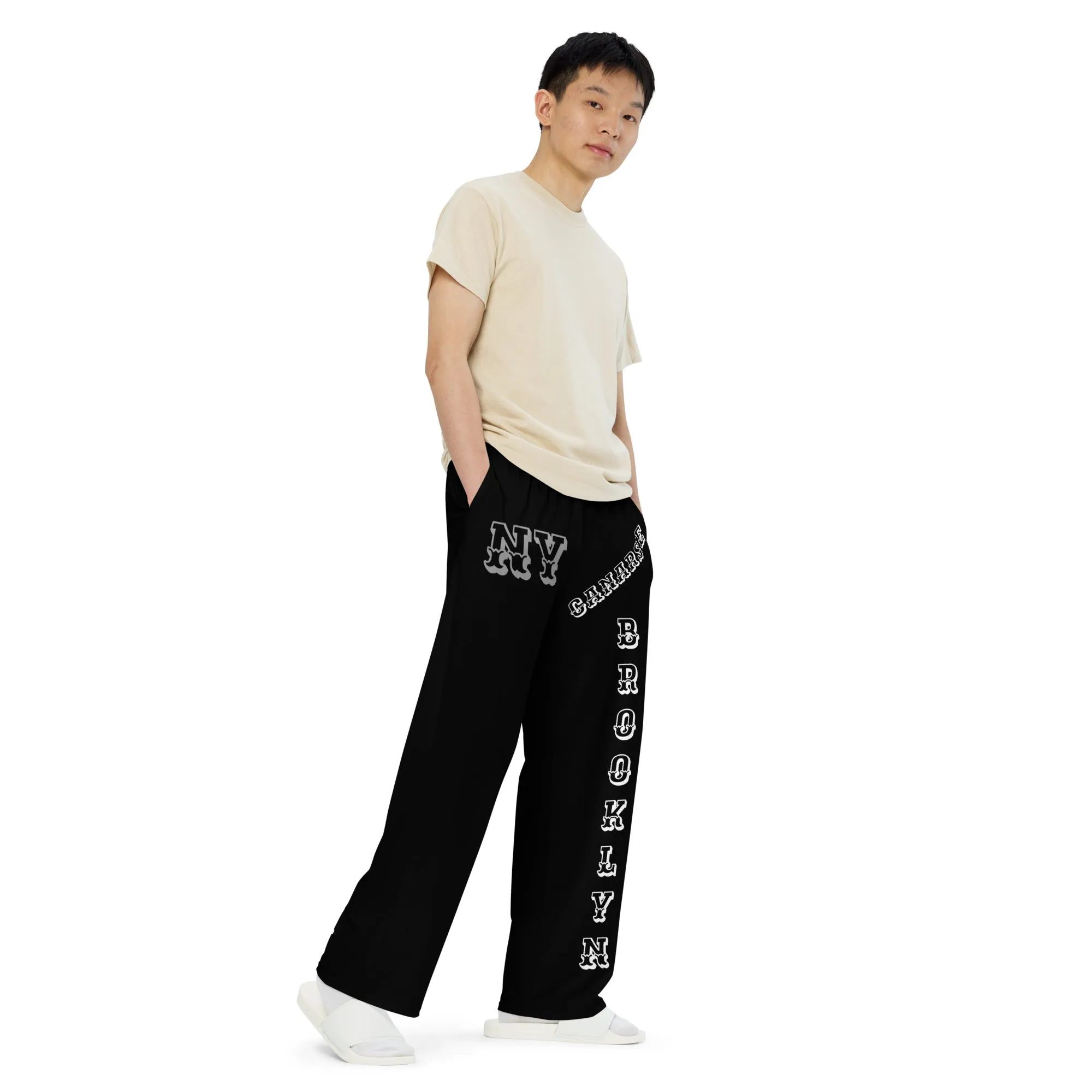 DJD NY- "It's A Brooklyn (Canarsie) Thang" Unisex Wide-Leg Pants Black/White/Gray