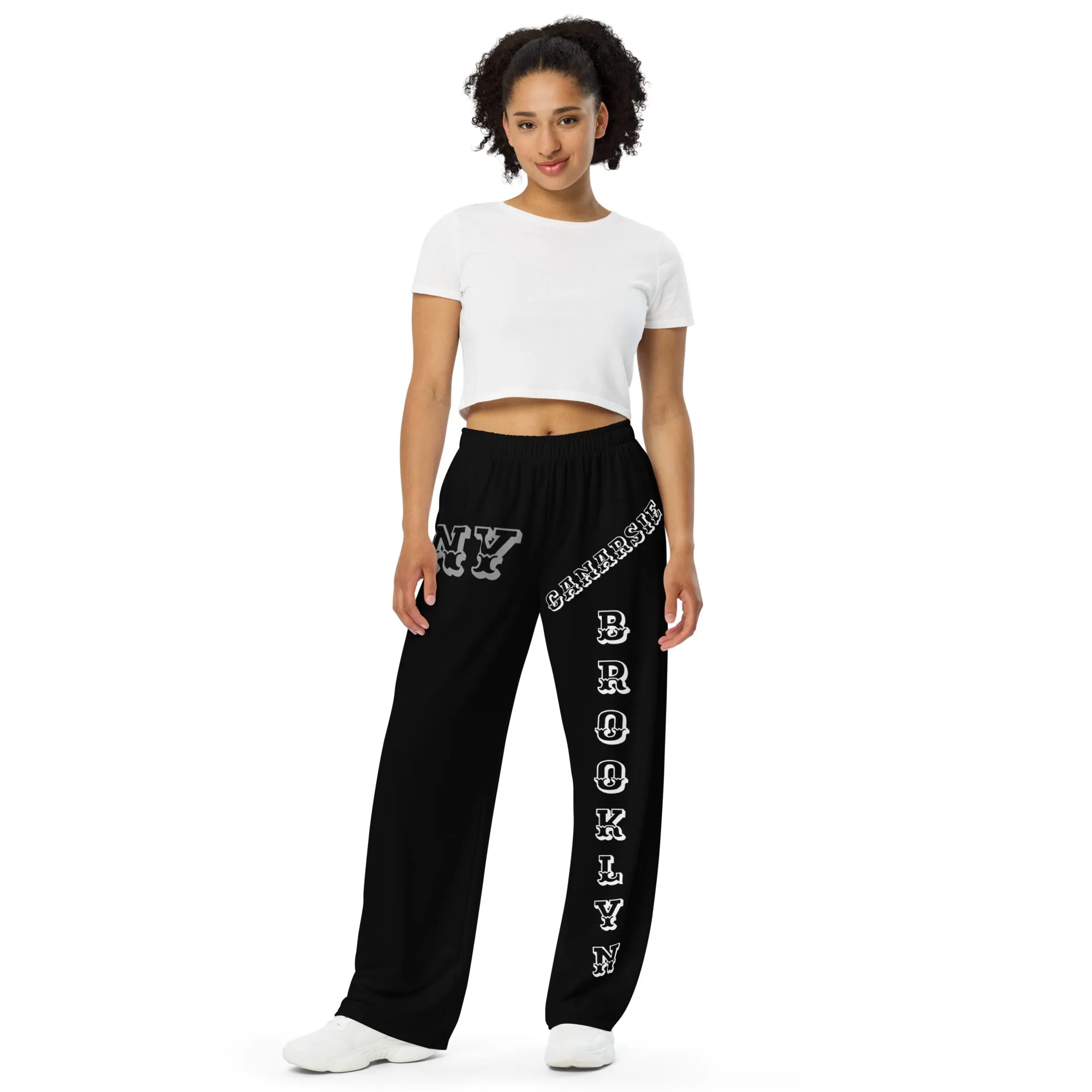 DJD NY- "It's A Brooklyn (Canarsie) Thang" Unisex Wide-Leg Pants Black/White/Gray