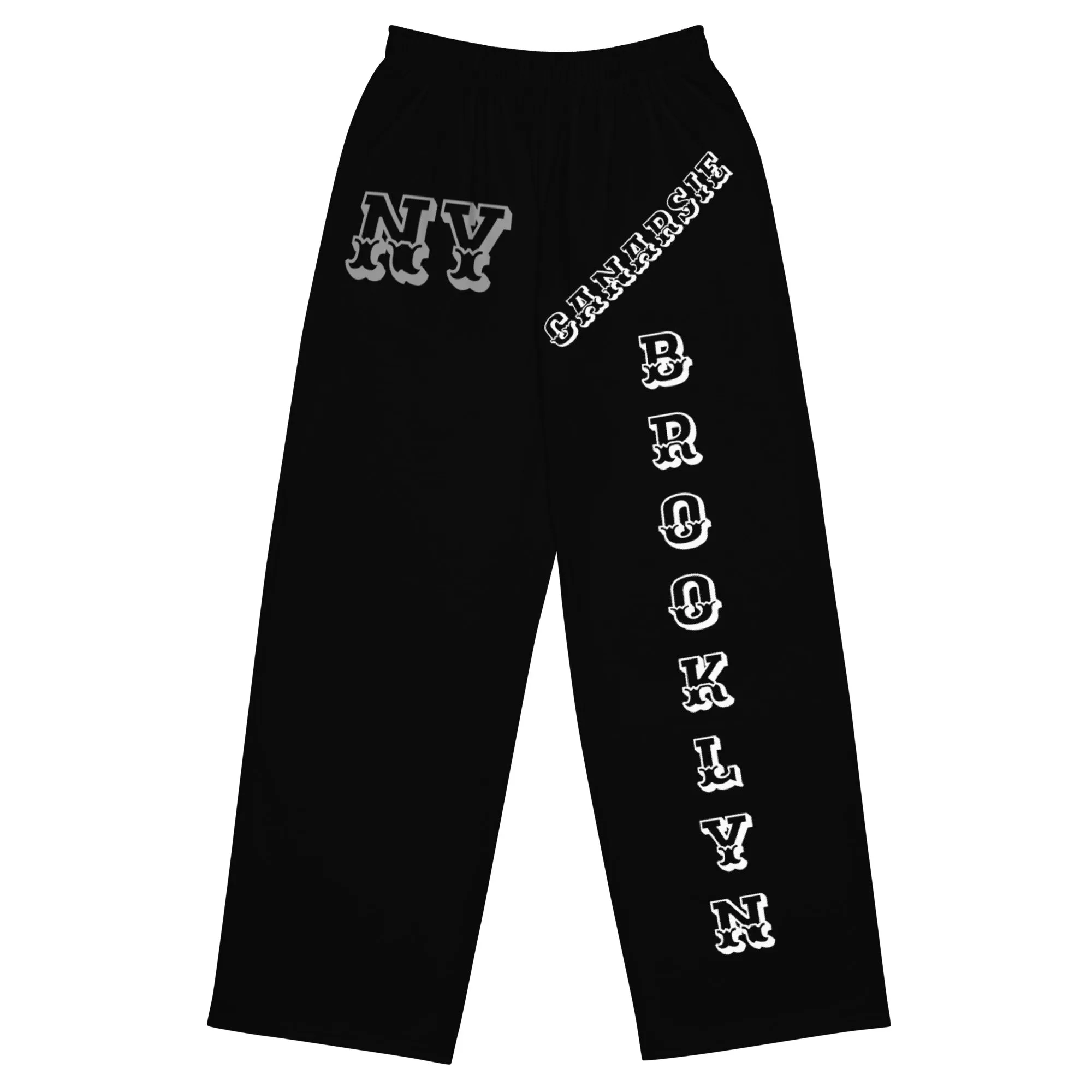 DJD NY- "It's A Brooklyn (Canarsie) Thang" Unisex Wide-Leg Pants Black/White/Gray