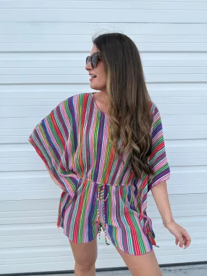 DOORBUSTER: Striped Plisse Tied-Waist Romper - Multi by Sew In Love (Ships in 2-3 Weeks)