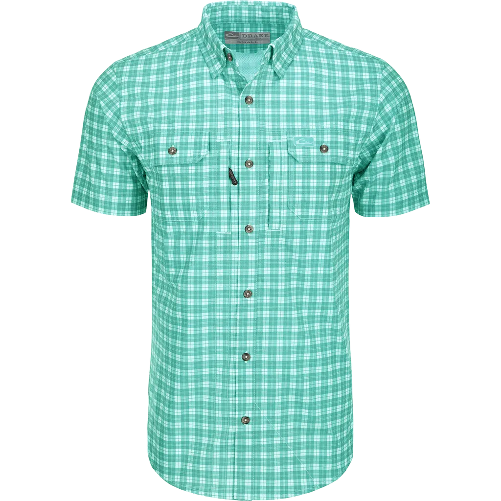 DRAKE HUNTER CREEK CHECK PLAID SHIRT S/S - CERAMIC TEAL