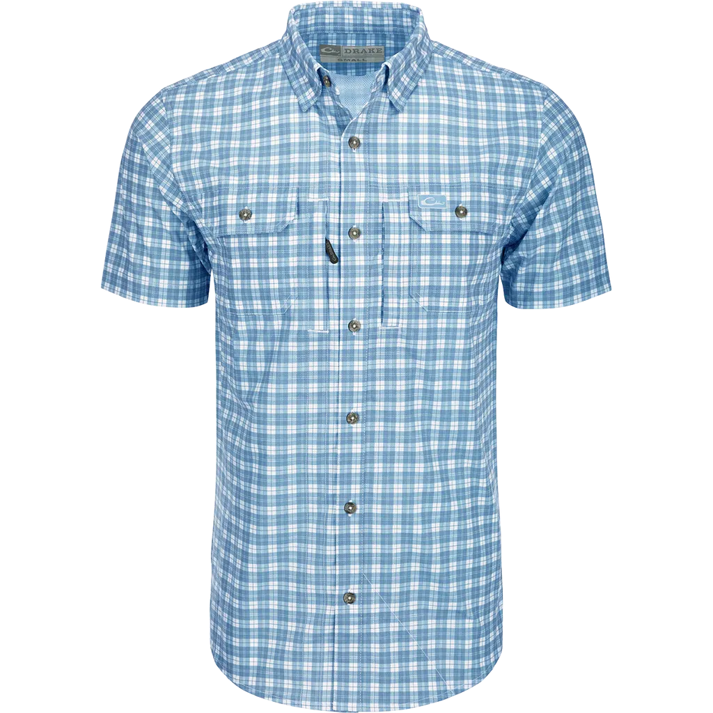 DRAKE HUNTER CREEK CHECK PLAID SHIRT S/S - MARINA BLUE