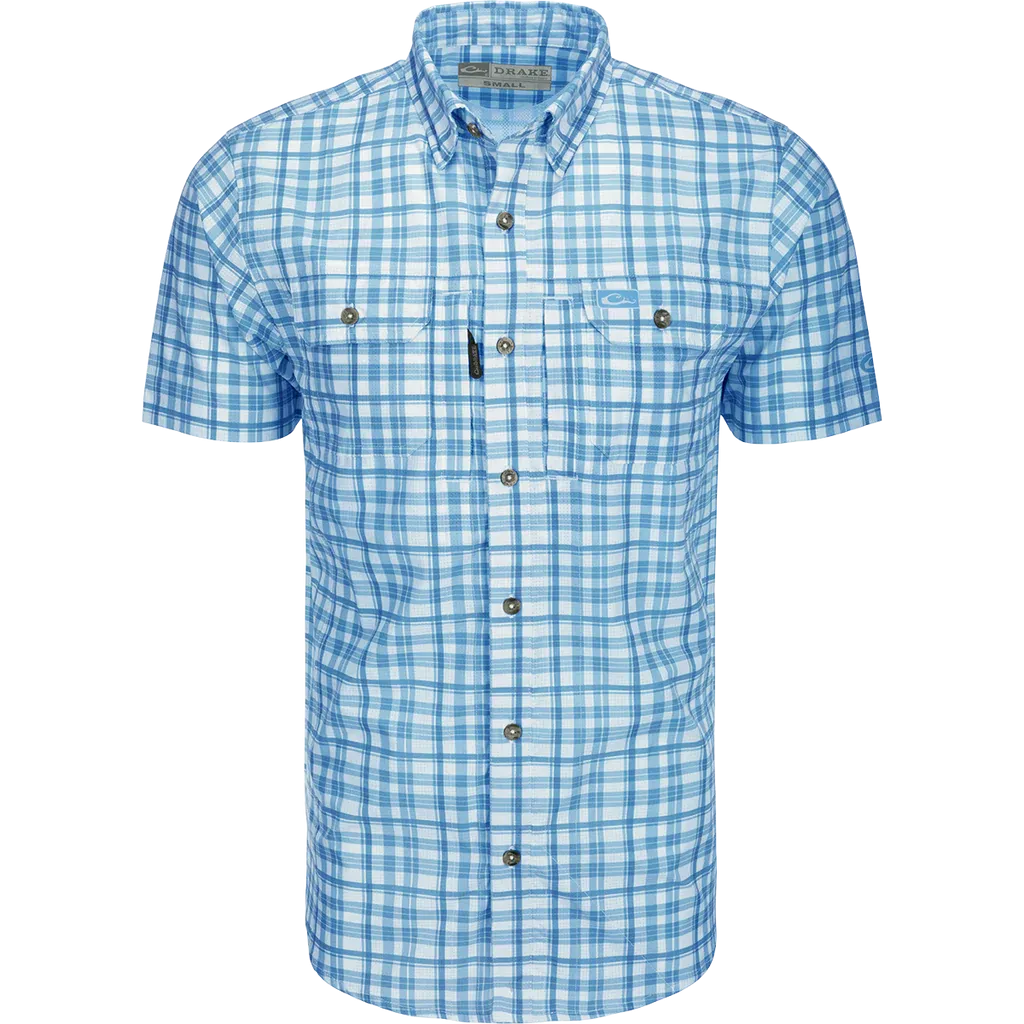 DRAKE HUNTER CREEK WINDOW PANE PLAID SHIRT S/S - MARINA BLUE