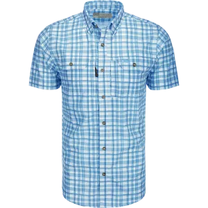 DRAKE HUNTER CREEK WINDOW PANE PLAID SHIRT S/S - MARINA BLUE