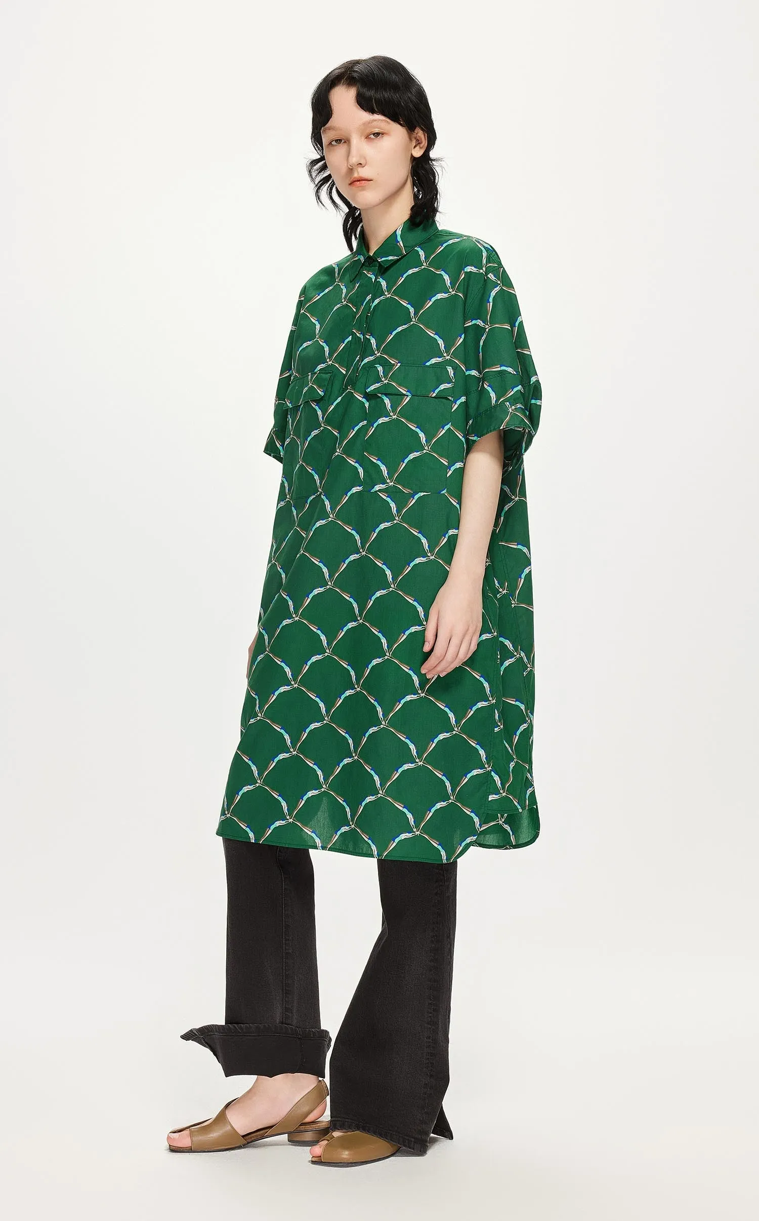 Dresses / JNBY Oversize Printed Short Sleeve Dress (100% Cotton)