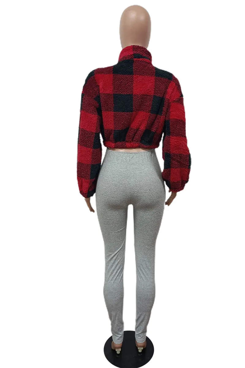 DT3068 Plaid Fleece Jacket Outerwear