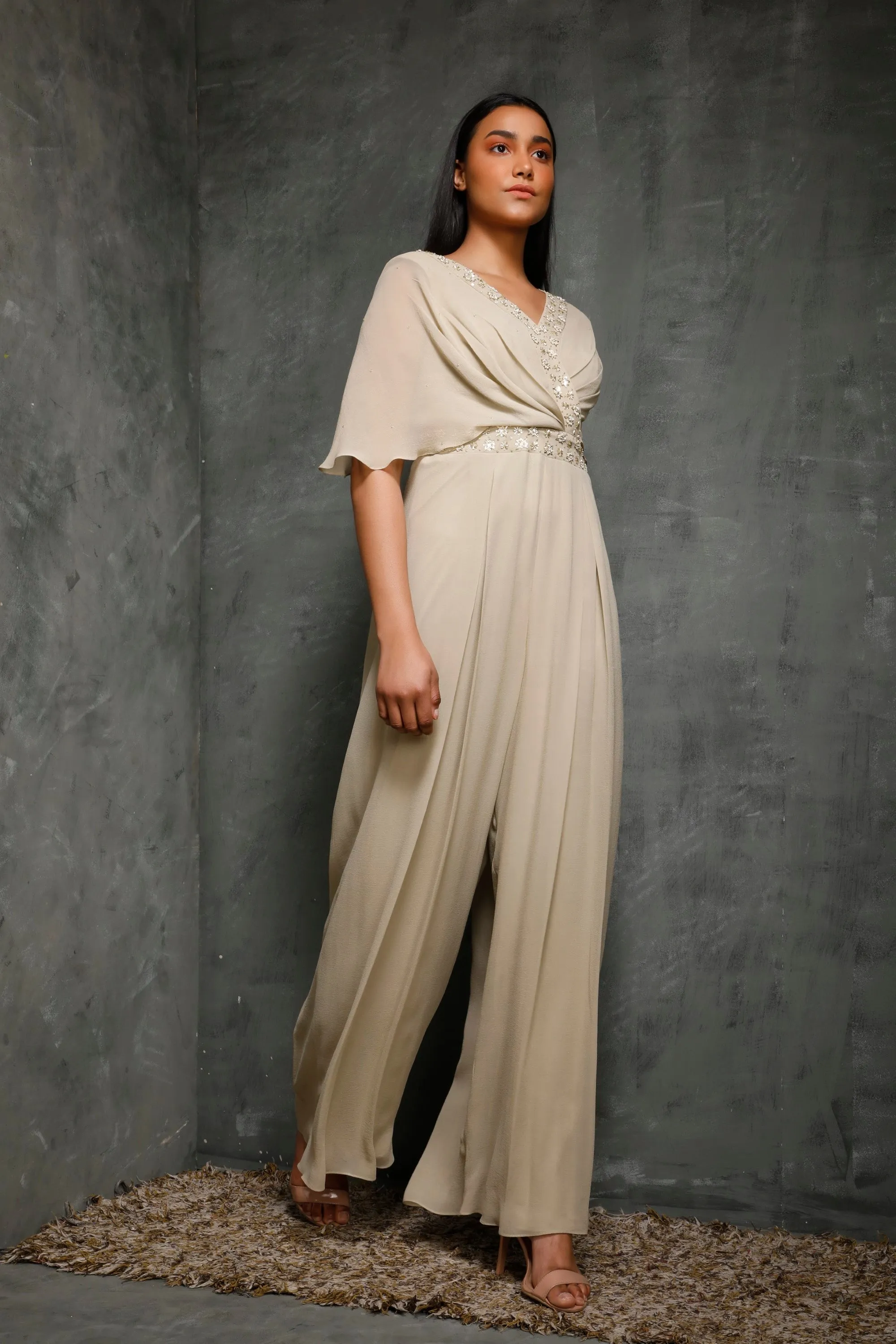 Dusky Green Draped Jumpsuit