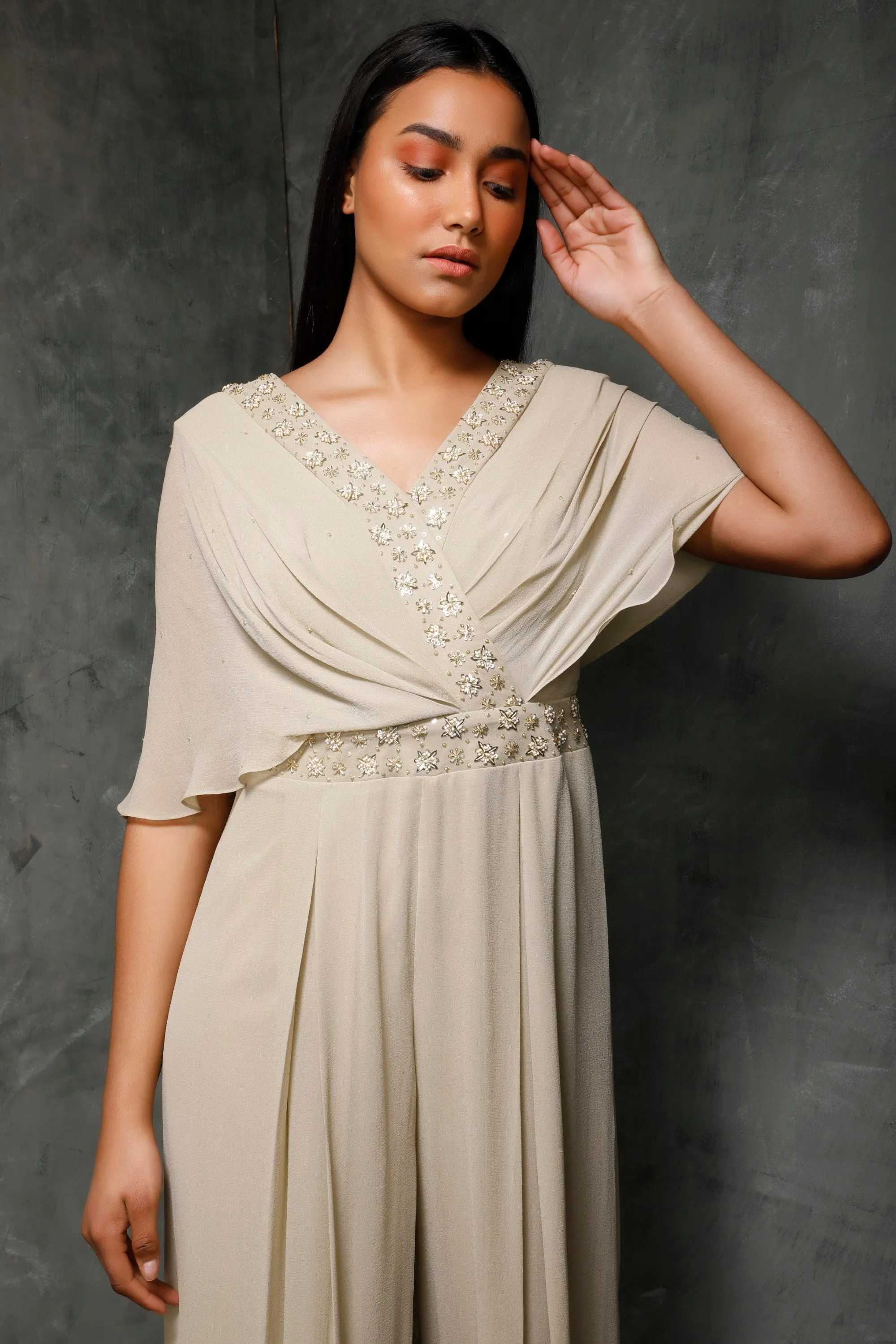 Dusky Green Draped Jumpsuit
