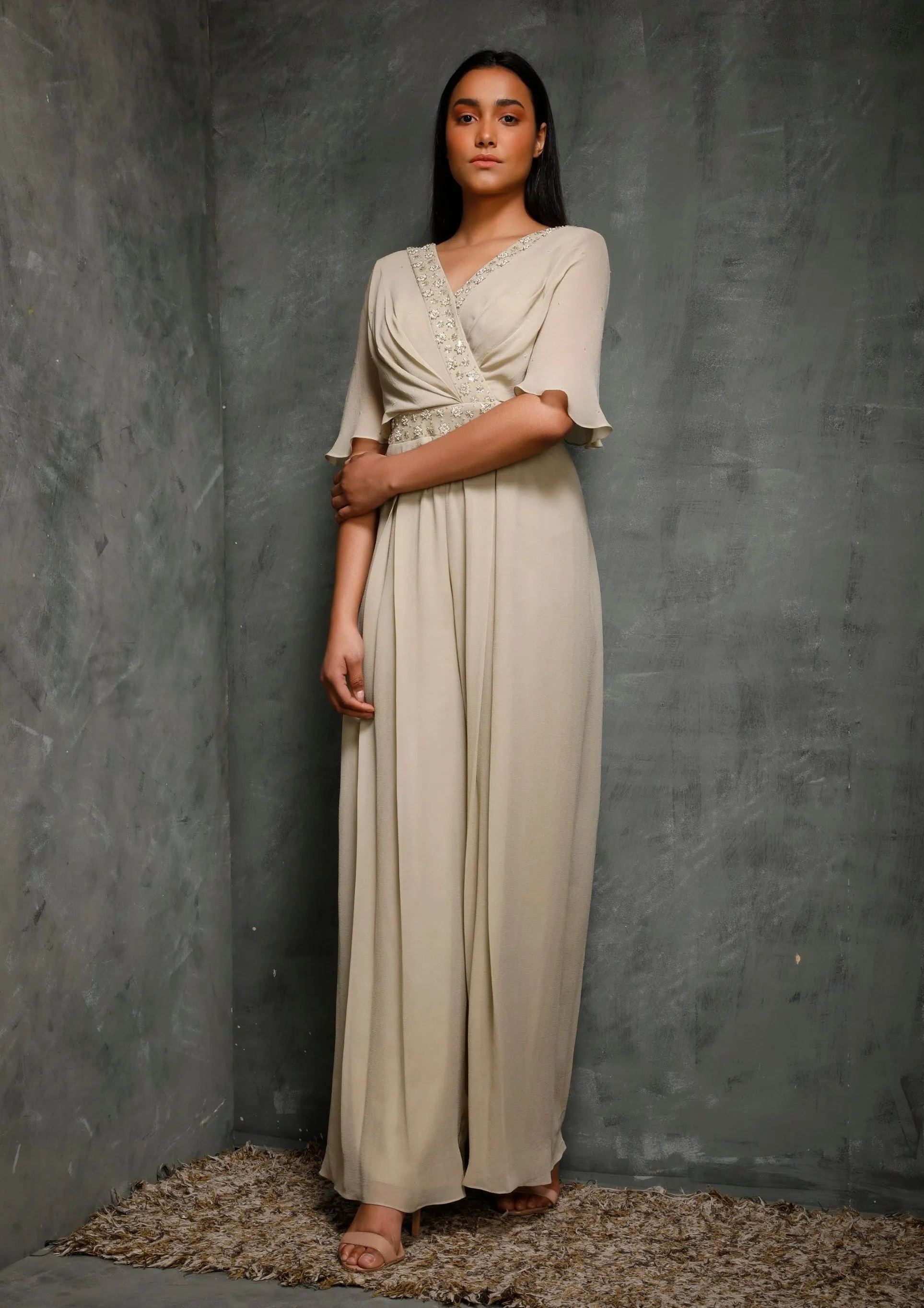 Dusky Green Draped Jumpsuit