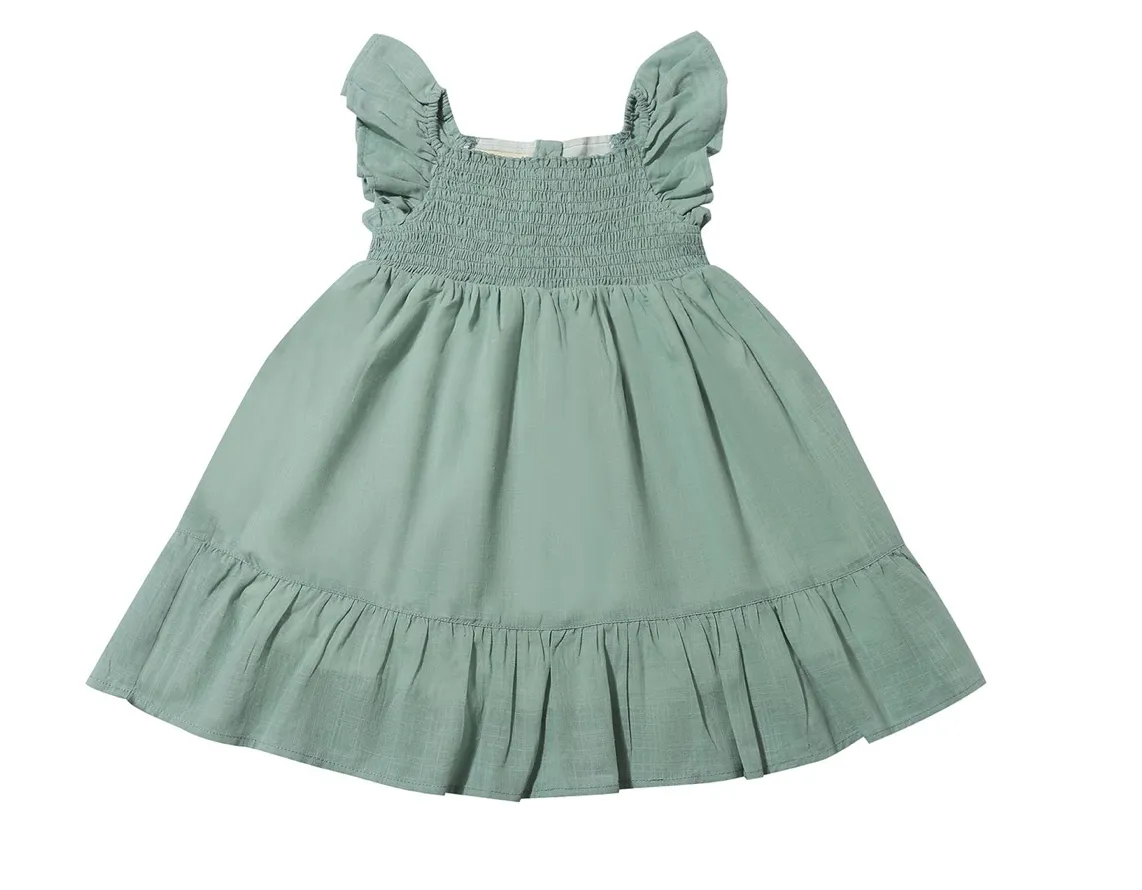 Dusty Teal Smocked Dress
