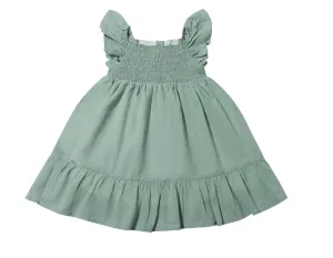 Dusty Teal Smocked Dress